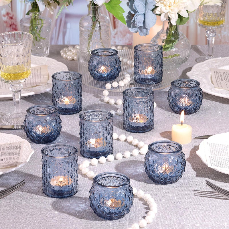 NITIME 12pcs Assorted Blue Votive Candle Holders  Tea Lights Candle Holder for Wedding Decor  Blue Candle Holders for Table Centerpiece  Bridal Shower  Baby Shower Decorations - Image 4